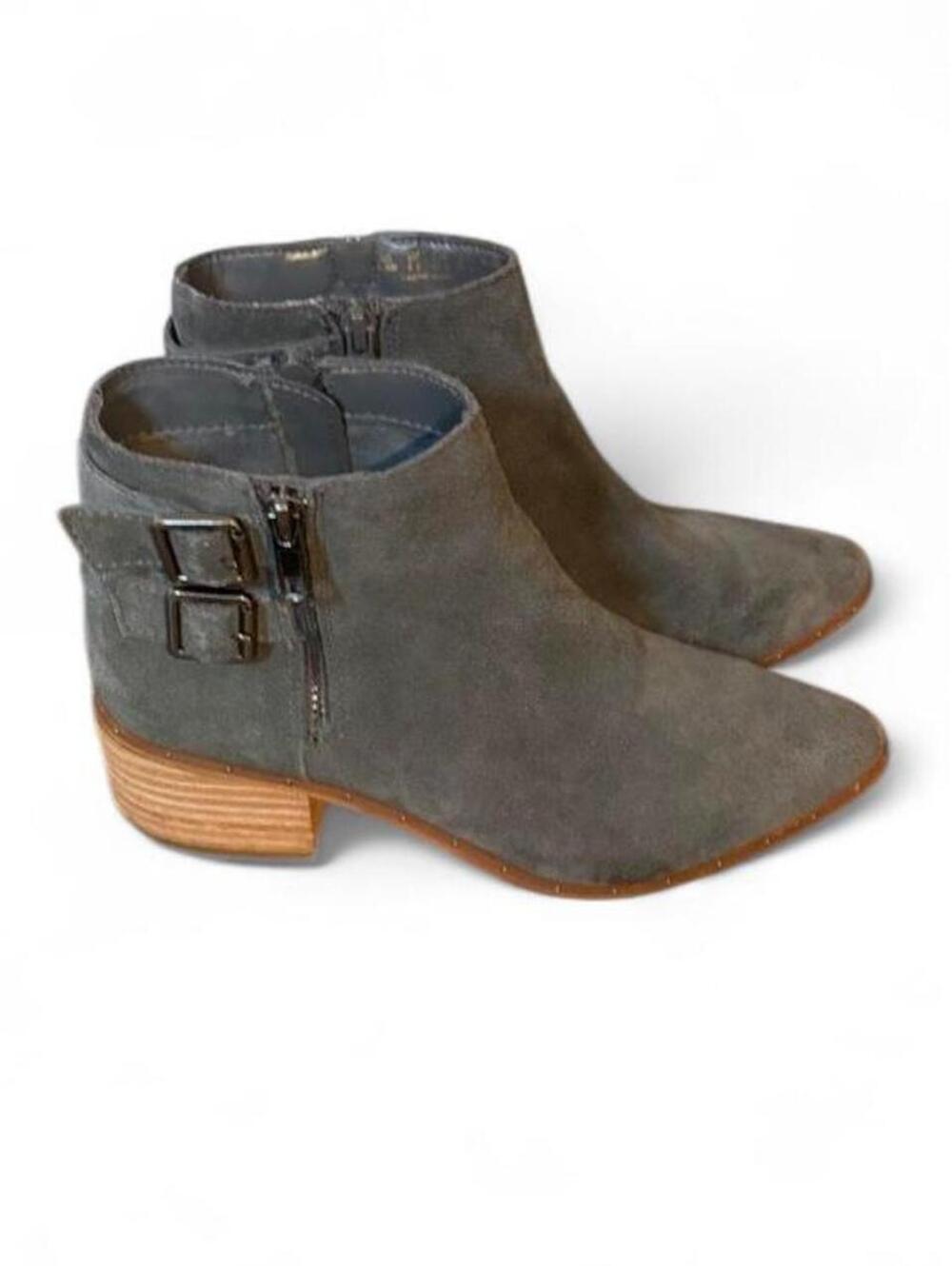 Bleecker & Bond Gray Suede Ankle Boots with Buckle Detail Size 6.5M